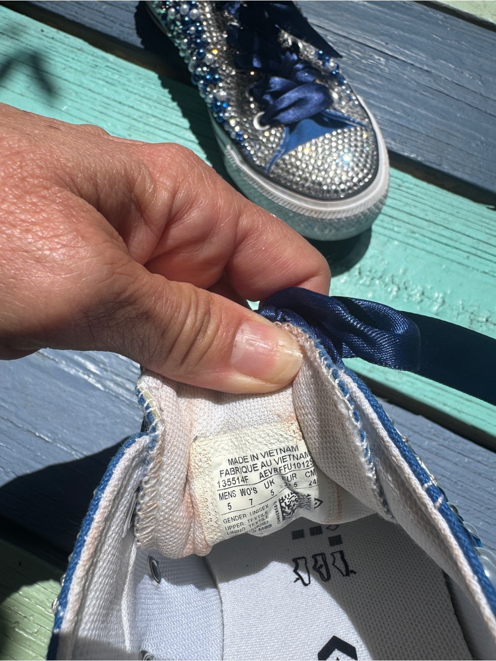 Converse (Dallas Cowboys)Women's Blue crystals & Pearl Low Top Sneakers - Picture 4 of 6